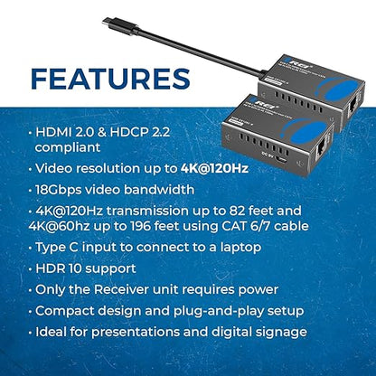 OREI 4K 120Hz USB-C to HDMI Over Cat6/7 Ethernet Extender, Presentation - Image 7