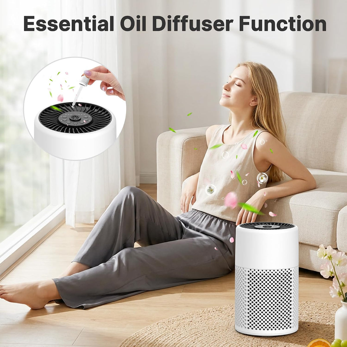 air purifiers for bedroom home, true hepa filter showing dimensions