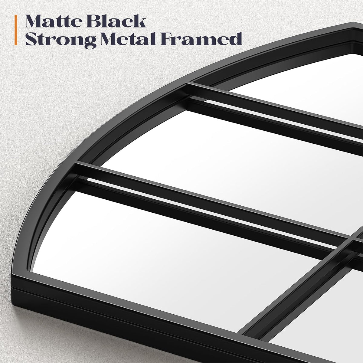Black Arched Window Pane Mirror, 42" x 28" Grid Wall Mirror | Farmhouse Large Wide Wall Mirror Decorative Mirrors for Entryway, Hallway, Fireplace, Living Room, Bedroom, Dining Room