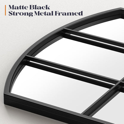 Black Arched Window Pane Mirror, 42" x 28" Grid Wall Mirror | Farmhouse Large Wide Wall Mirror Decorative Mirrors for Entryway, Hallway, Fireplace, Living Room, Bedroom, Dining Room