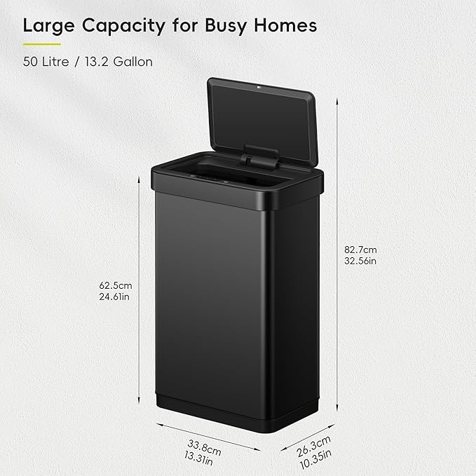 EKO EcoNova 13.2 Gallon/ 50L Automatic Sensor Kitchen Trash Can, Stainless - Image 3