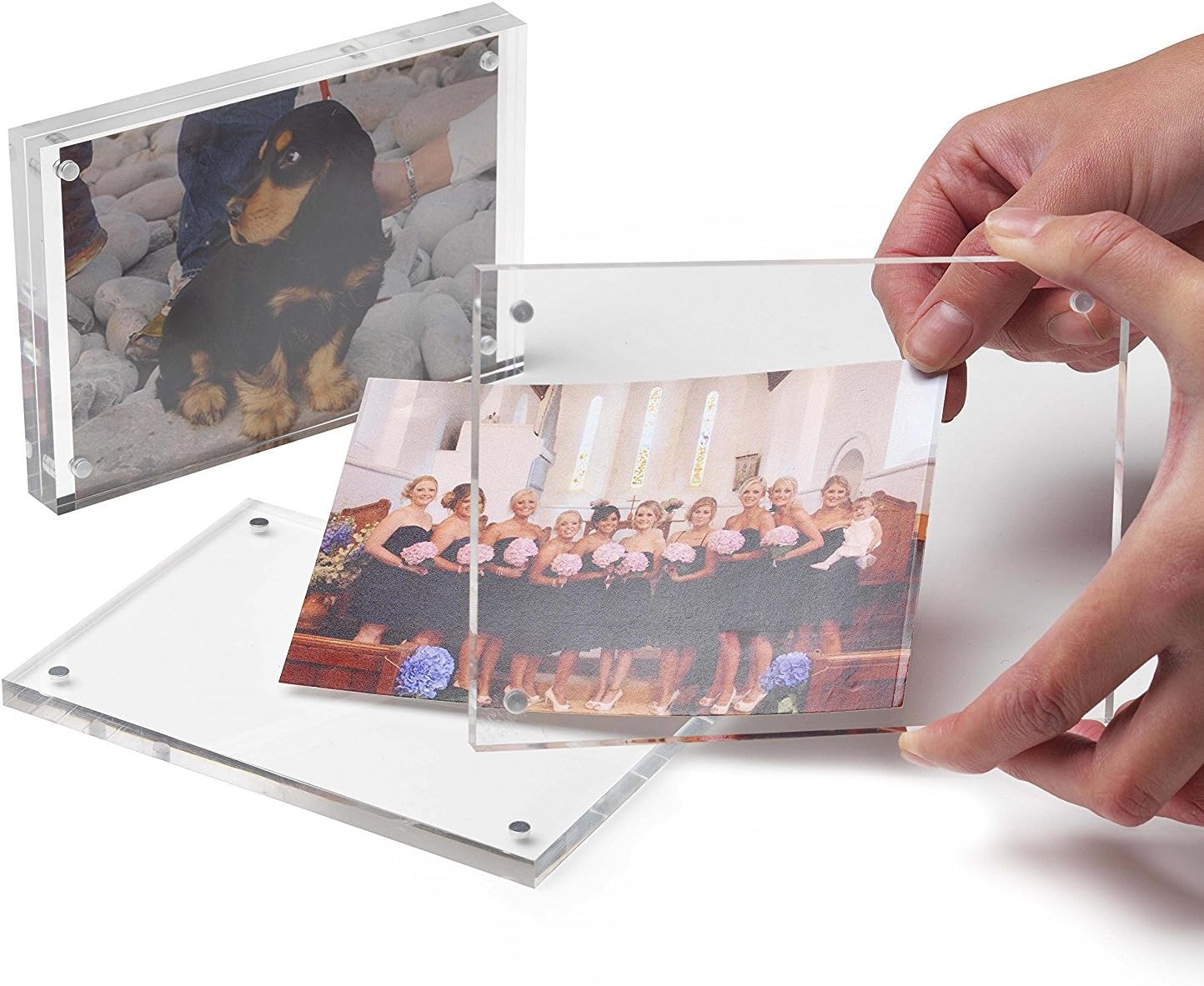 Cq acrylic 6" x 8" Acrylic Magnetic Picture Frame,Clear Floating Double Sided Plexiglass Magnet Lucite Frames for Family Baby Wedding Certificate and Diploma Frame,Pack of 1