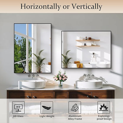 Black Bathroom Mirror for Wall, 24x32 Inch Rectangle Mirror - Image 5