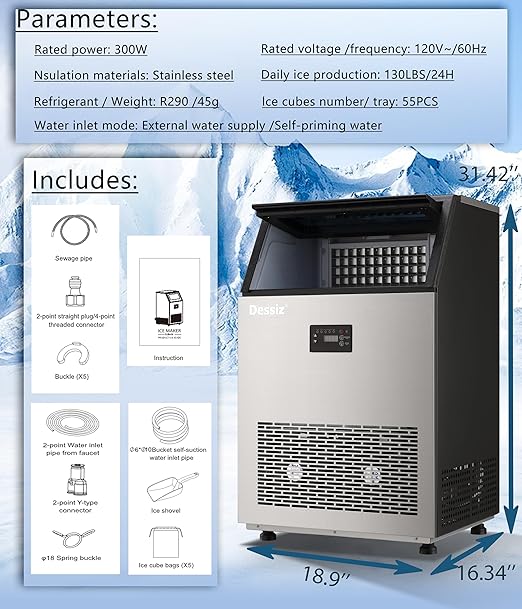 Commercial Ice Maker Machine, 130Lbs/24H - Image 7