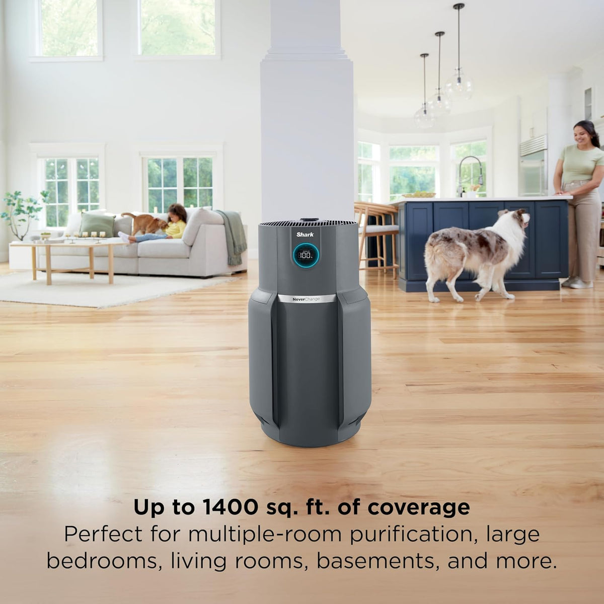 shark neverchange air purifier max, hp301, grey showing dimensions