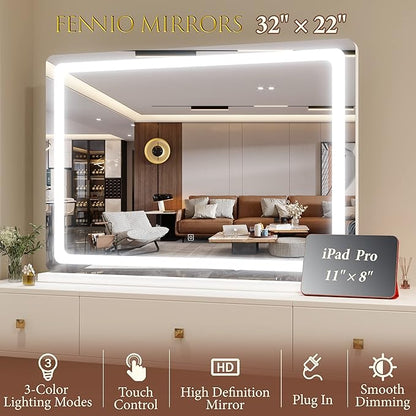 FENNIO Vanity Mirror with Lights 32"x22", Lighted Makeup Mirror, Large Vanity - Image 6