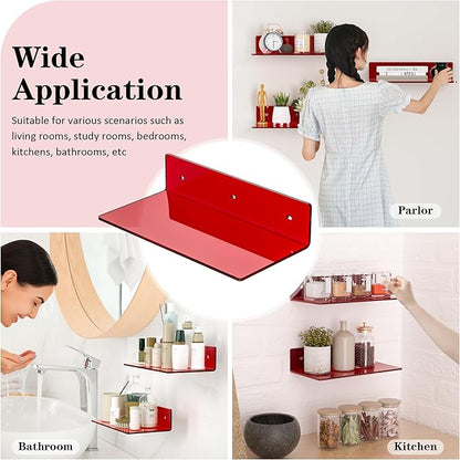 12 Inches Red Small Wall Shelves, Acrylic Bathroom Floating Shelves - Image 6