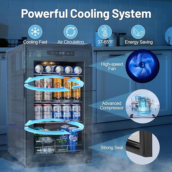 Beverage Refrigerator Cooler, 17 Inch 120 Cans Freestanding Mini Fridge - Image 3