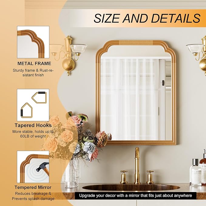 Wood Frame Wall Mirror Decor for Small Bathroom Vanity Entryway, Living Room or - Image 5