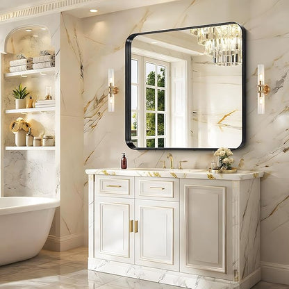 CIRCUMI Black Bathroom Mirror, Rounded Corner, Tempered Glass, Mirror - Image 2