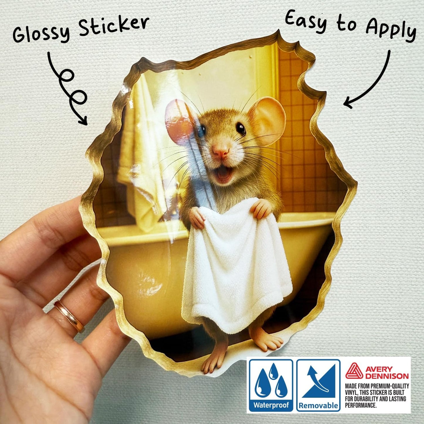 GRITKULTURE Removable Mouse Taking a Shower in Mouse Hole Decal Sticker 5.1inch 2 Pack. Mouse Hole in the Wall Sticker with 3D Effect. Wall Decoration, Funny Gift, Potty Training, Prank (#5)