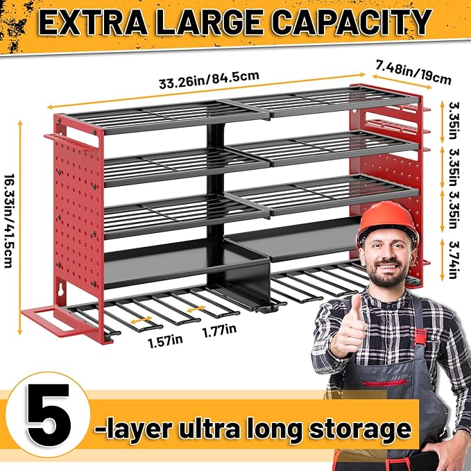 5 Layers Power Tool Organizer Wall Mount, Metal Cordless Tool Hanger Storage - Image 2