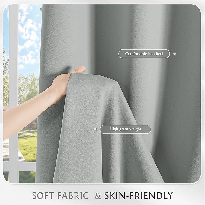 Beauoop Grey 100% Blackout Curtains 54 Inch Long 2 Panels - Image 7