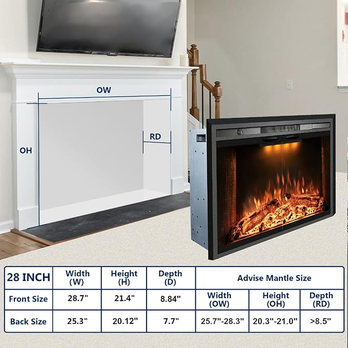 29 Inches Electric Fireplace Insert, 750W/1500W Fireplace Heater - Image 6