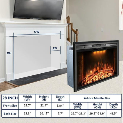 29 Inches Electric Fireplace Insert, 750W/1500W Fireplace Heater - Image 6