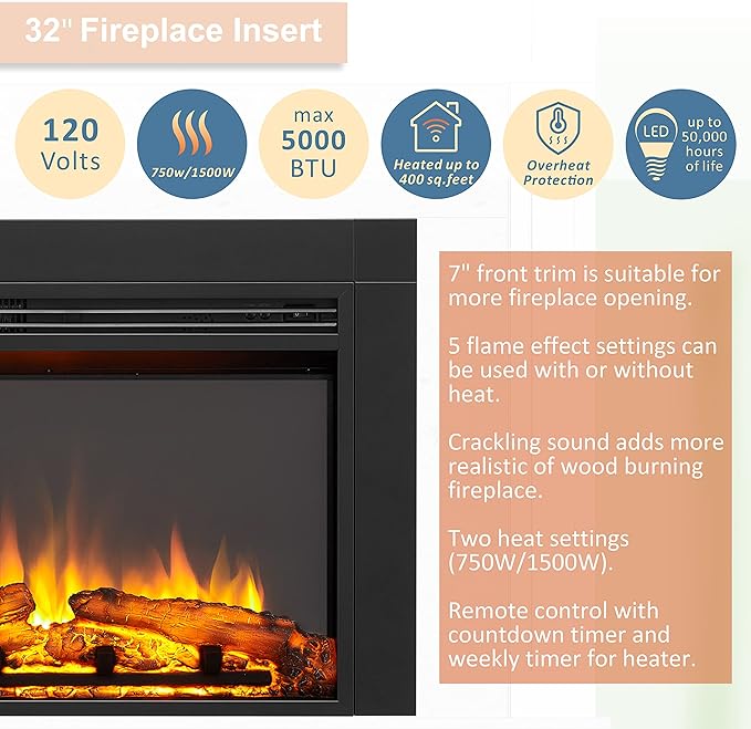 LegendFlame Jaden 32" W x 22" H Electric Fireplace Insert - Image 5