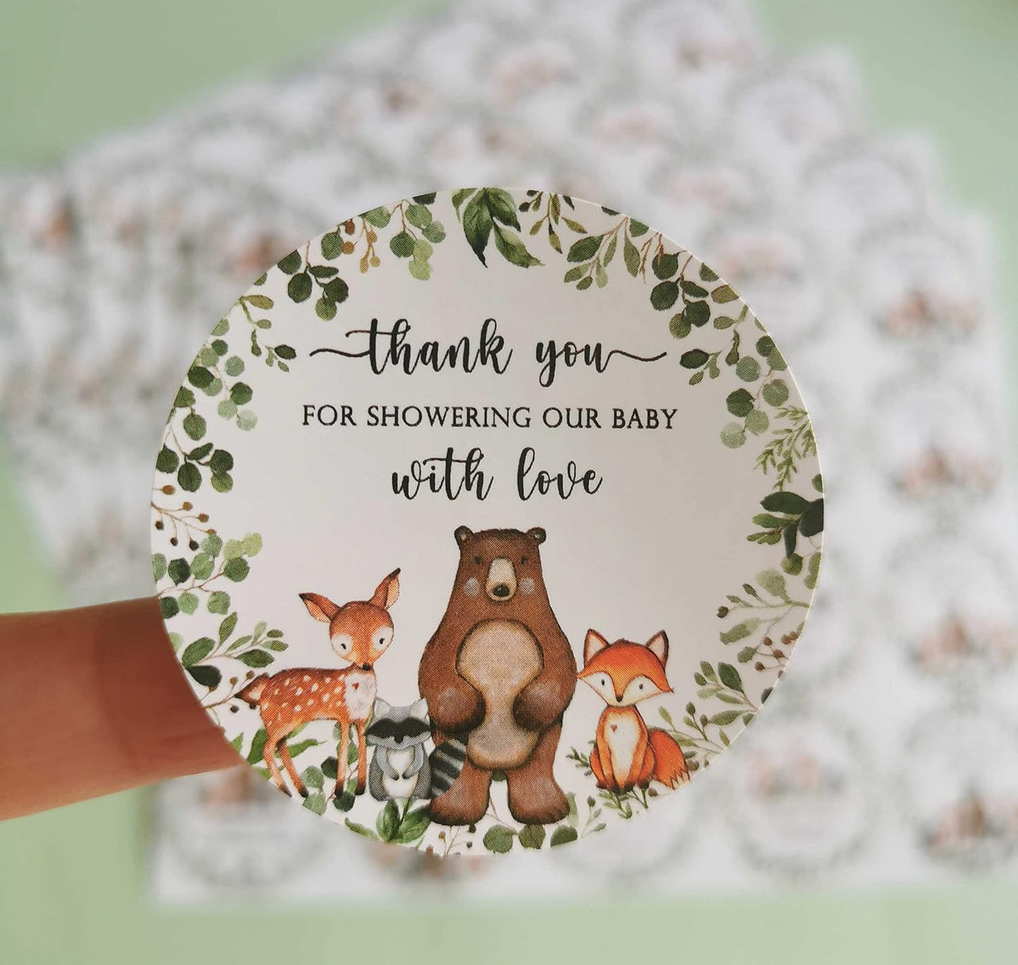 80 Woodland Thank You Favor Stickers, 2" Forest Animals Baby Shower Sticker | Woodland Baby Shower Party Decorations