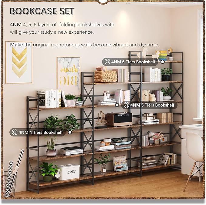 4NM Extra Wide 5 Tiers No Assembly Book Shelves, 51.2" H Folding Bookshelf - Image 5