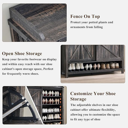 OKD Shoe Storage Cabinet with 2 Flip Drawers & Sliding Door, Farmhouse Entryway - Image 6