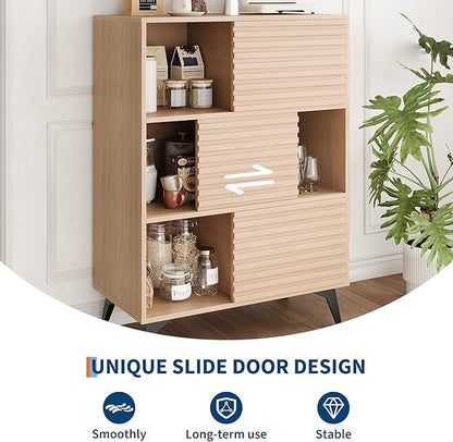 IDEALHOUSE Fluted Cabinet with Sliding Doors, Modern Wooden Storage Cabinet - Image 6