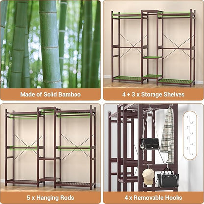 Homykic Bamboo Closet System Clothes Rack, Large Freestanding Garment Rack - Image 6