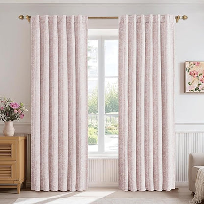 Beauoop Pink Floral Jacquard Blackout Curtains 108 Inches Long 2 Panels - Image 2