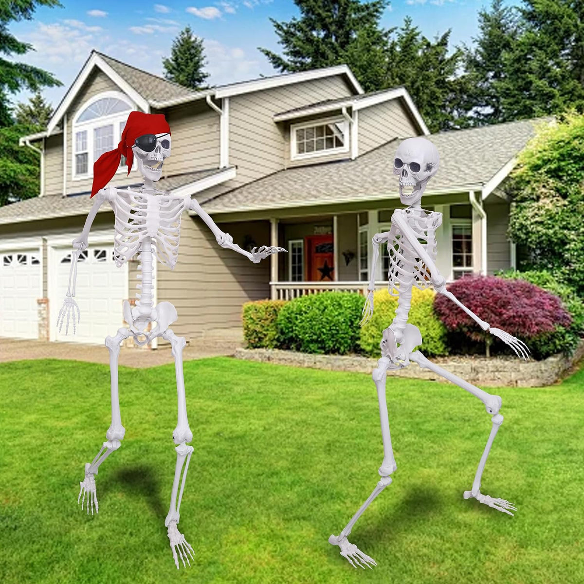 2 Pack 5.4Ft Halloween Skeletons Posable Skeletons Life Size Full Body Bones ...