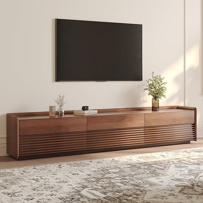 POVISON Fully-Assembled Mid Century Modern TV Stand, 94.49" Wood Media Console by POVISON