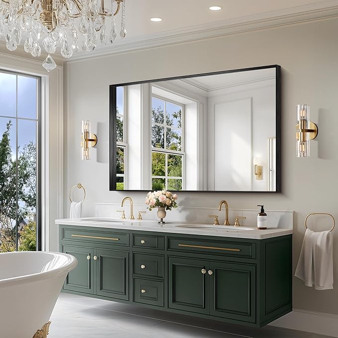 CIRCUMI Black Bathroom Mirror, Brushed Finish, Tempered Glass, Large Mirror - Image 2