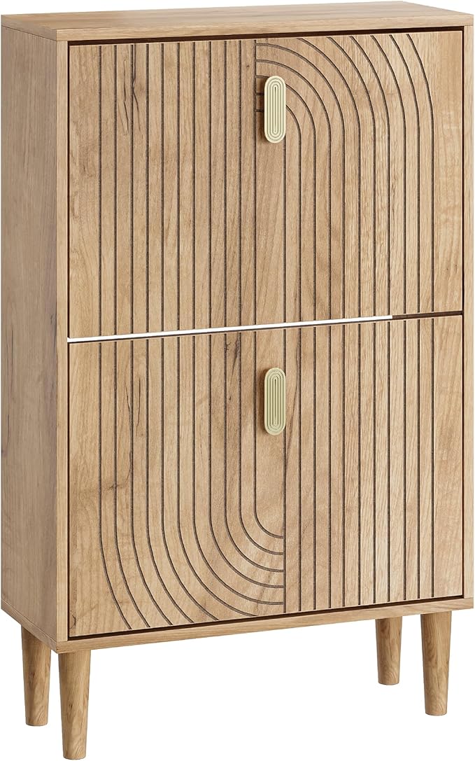 Smuxee Shoe Cabinet with 2 Flip Drawers, 23.6" Oak Hidden Shoe Storage Cabinet - Image 9