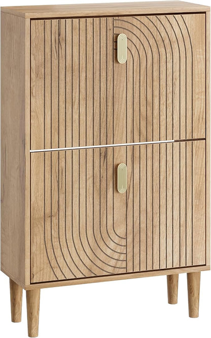 Smuxee Shoe Cabinet with 2 Flip Drawers, 23.6" Oak Hidden Shoe Storage Cabinet - Image 9