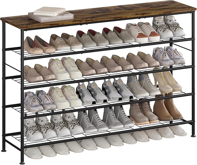 SUOERNUO Shoe Rack 5 Tier Shoe Storage Organizer Metal Mesh Shelves by MAKELIFESIMPLE
