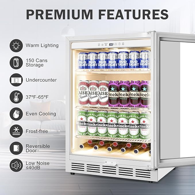 Beverage Refrigerator 24 Inch Drink Fridge, Beer Fridge, 150 Cans Beverage - Image 7