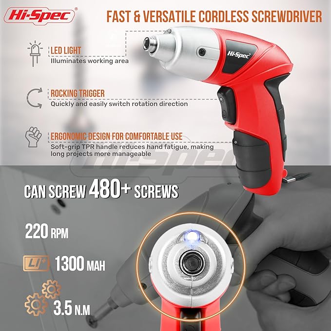 Hi-Spec 19pc 3.6V USB Small Power Screwdriver & Home DIY Tool Kit Set. Cordless - Image 3