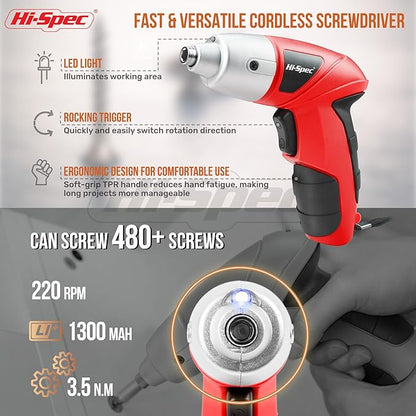 Hi-Spec 19pc 3.6V USB Small Power Screwdriver & Home DIY Tool Kit Set. Cordless - Image 3