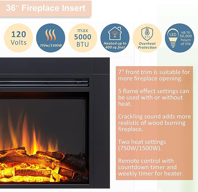 LegendFlame Jaden 36" W x 22" H Electric Fireplace Insert - Image 5