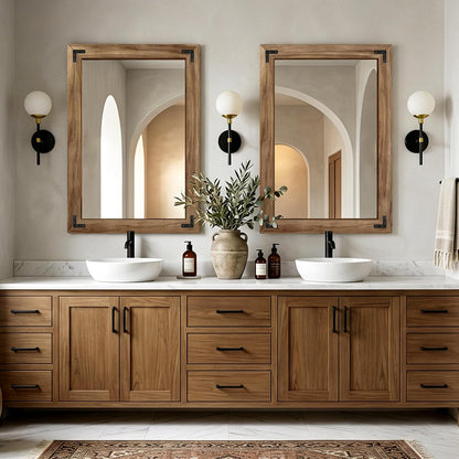 AMOISE Farmhouse Bathroom Vanity Mirror 40"x28" Vintage Rustic Wall Mirror | Wood Frame, Over Sink Mirror for Bathroom, Entryway, Bedroom, Living Room, Vertical or Horizontal Hanging