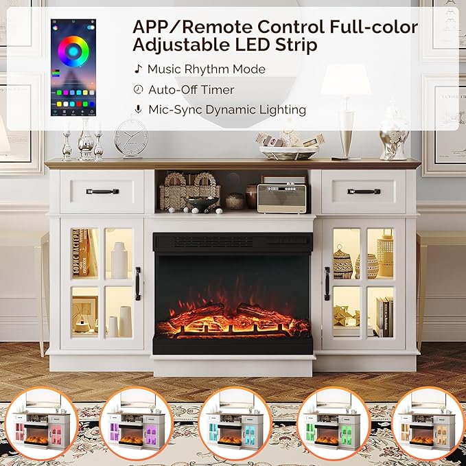 Bonnlo Fireplace TV Stand for up to 65-Inch TVs, Modern Electric Fireplace TV - Image 3