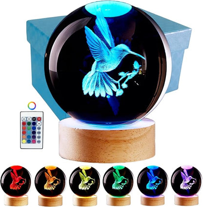 Conalisk 3D Hummingbird Crystal Ball Lamp, Lifelike 3D LED Bird Night Light by Conalisk