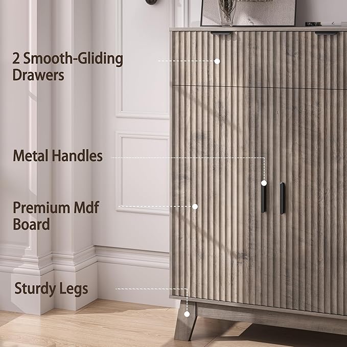 Fluted Shoe Cabinet, 4-Tier Mid Century Modern Narrow Shoe Storage Cabinet - Image 5