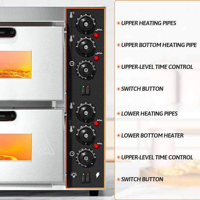Shikha Commercial Countertop Pizza Oven 16 inch, Double-Layer Electric Pizza - Image 3