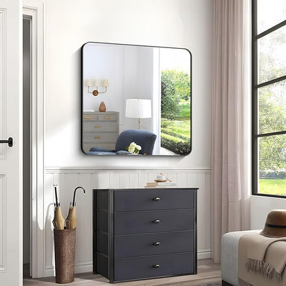 Black Bathroom Mirrors for Wall, Rounded Corner Metal Frame Wall Mirror - Image 3