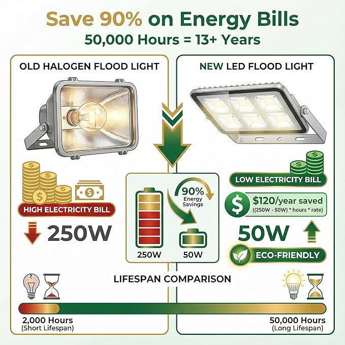 XXBSAZ 50W LED Flood Lights Outdoor, Plug-in & Hardwired Security Lights - Image 5