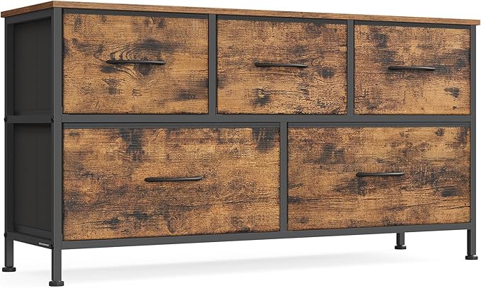 SONGMICS Dresser for Bedroom, Chest of Drawers, 5 Non-Woven Fabric Drawers by SONGMICSbySONGMICSHOME