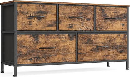 SONGMICS Dresser for Bedroom, Chest of Drawers, 5 Non-Woven Fabric Drawers by SONGMICSbySONGMICSHOME