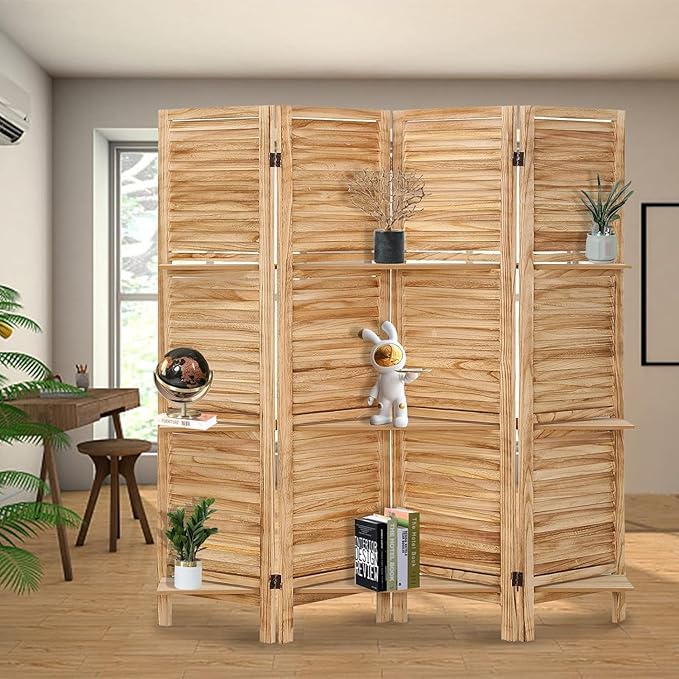 4 Panel Room Divider with Shelves, Room Dividers and Folding Privacy Screens - Image 3