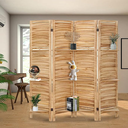 4 Panel Room Divider with Shelves, Room Dividers and Folding Privacy Screens - Image 3
