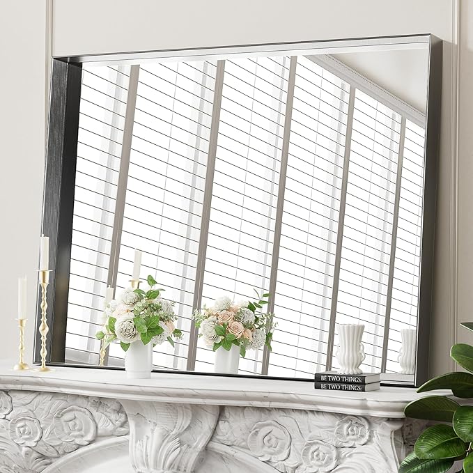 Koonmi 30x40 Inch Black Metal Framed Bathroom Mirror - Image 3