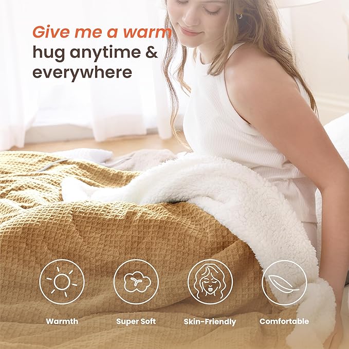 Heated Blanket Electric Blanket Full Waffle, 72x84 Inches Sherpa Fleece Fast - Image 3