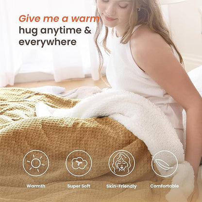 Heated Blanket Electric Blanket Full Waffle, 72x84 Inches Sherpa Fleece Fast - Image 3